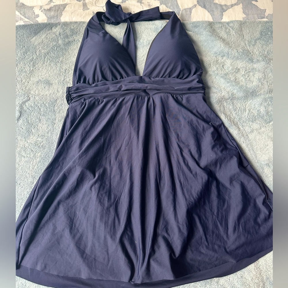 NWT J. Crew Women’s V- Neck Halter Swim Dress In Navy Blue